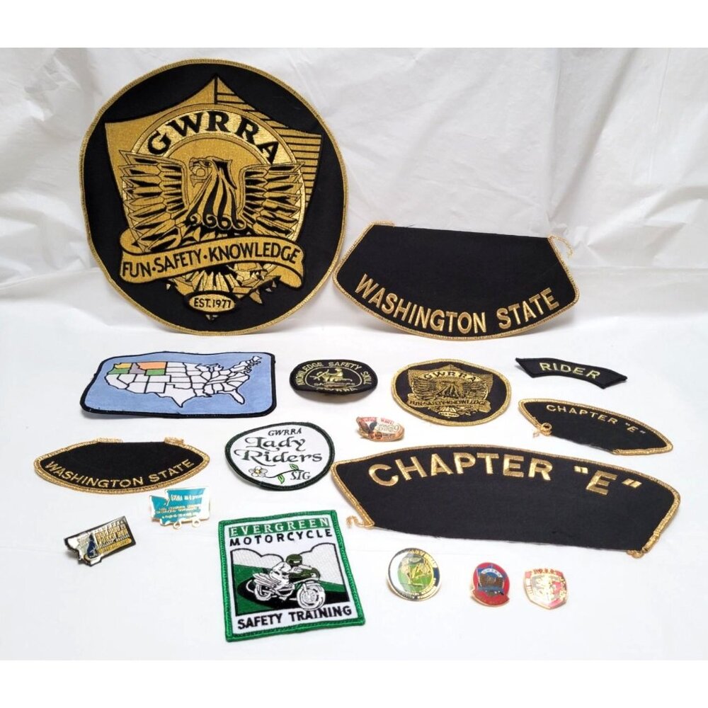 Lot of 11 Sew On Patches and 6 Pins Gold Wing Road Riders Association GWRRA